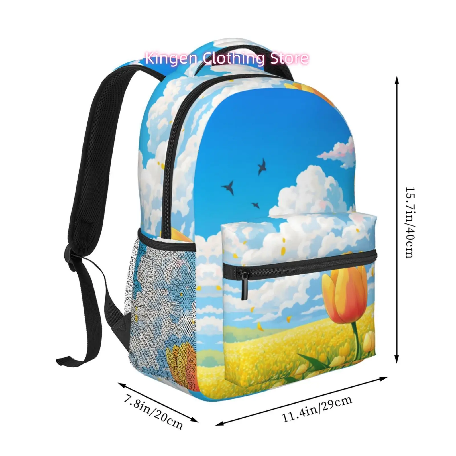 Floral Tulip Landscape Backpack, Durable Oxford Fabric Casual Outdoor& Commuter Daypack