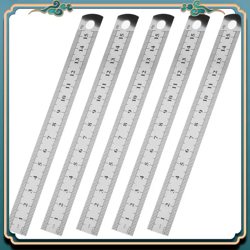 ABJG-5 Pcs Dual Side Marked 15Cm 6 Inch Stainless Steel Straight Ruler