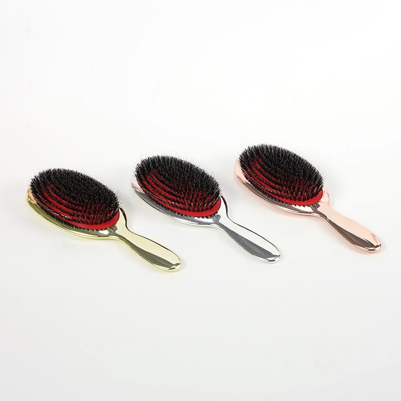 Boar Bristle Hair Brush Electroplated Air Cushion Detangling Comb Fluffy Styling Hair Brush for Women