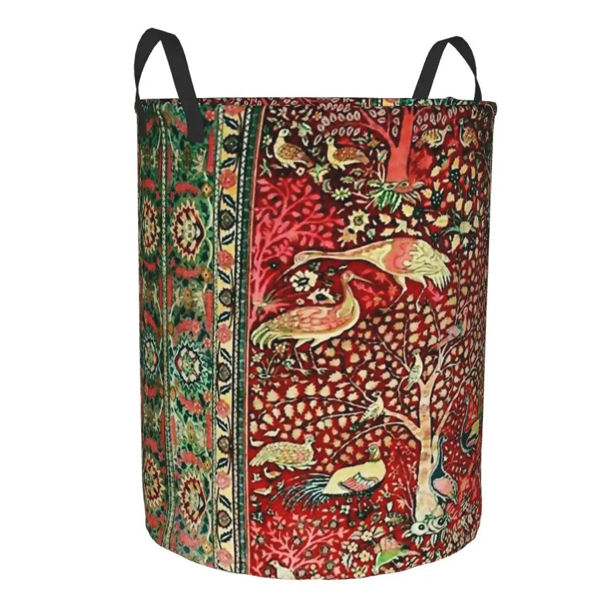 Custom Antique Persian Rug Bird Tree Flowers Laundry Basket Foldable Clothing Storage Bin Retro Tribal Turkish Baby Hamper