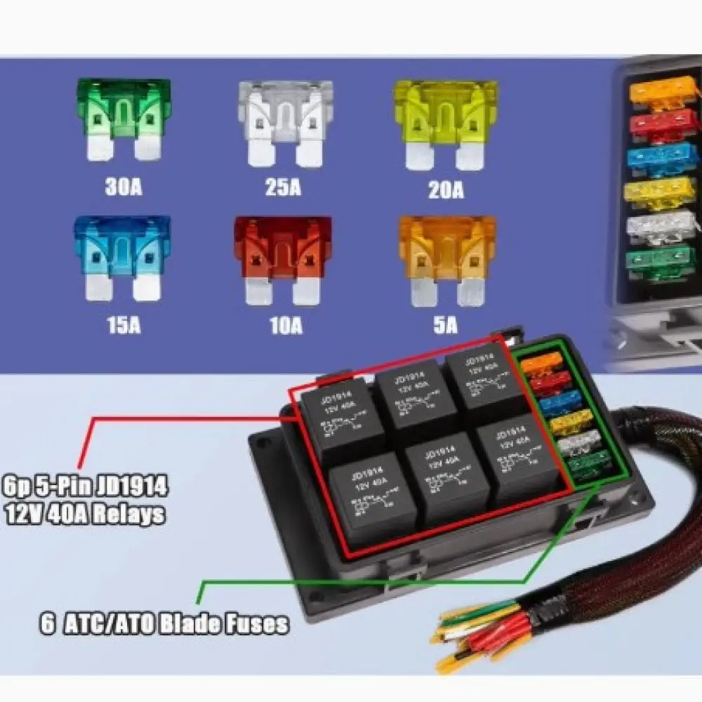 Waterproof Relay Fuse Holder 6 Way 12V 24V Prewired Circuit Protection Block For Automotive Marine Modification