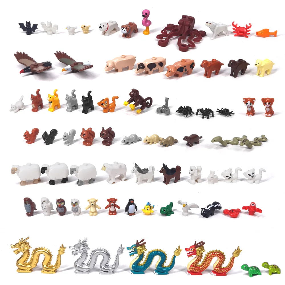 MOC 1PCS Printed Zoo Animals Collection Seagull Penguin Fish Sheep Building Blocks Land And Marine Brick DIY Toy Children Gifts