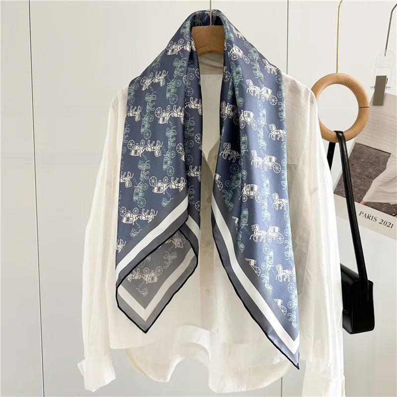 90 Silk Scarf Neckerchief Carriages Prints 100% Silk Scarf Shawl Square