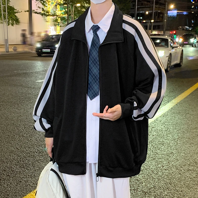 

American Sle Heavyweight Open Cardigan Sweatirt ex Autumn Loose Versatile Color Blo Stripe Casual ular Outerwear