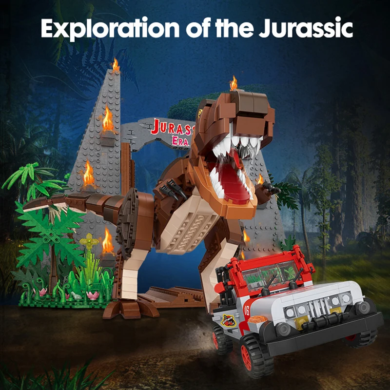 2489PCS City Mini Jurassic Dinosaur Building Blocks Tyrannosaurus Rex Architecture Figures Car Bricks Toys for Children Gift