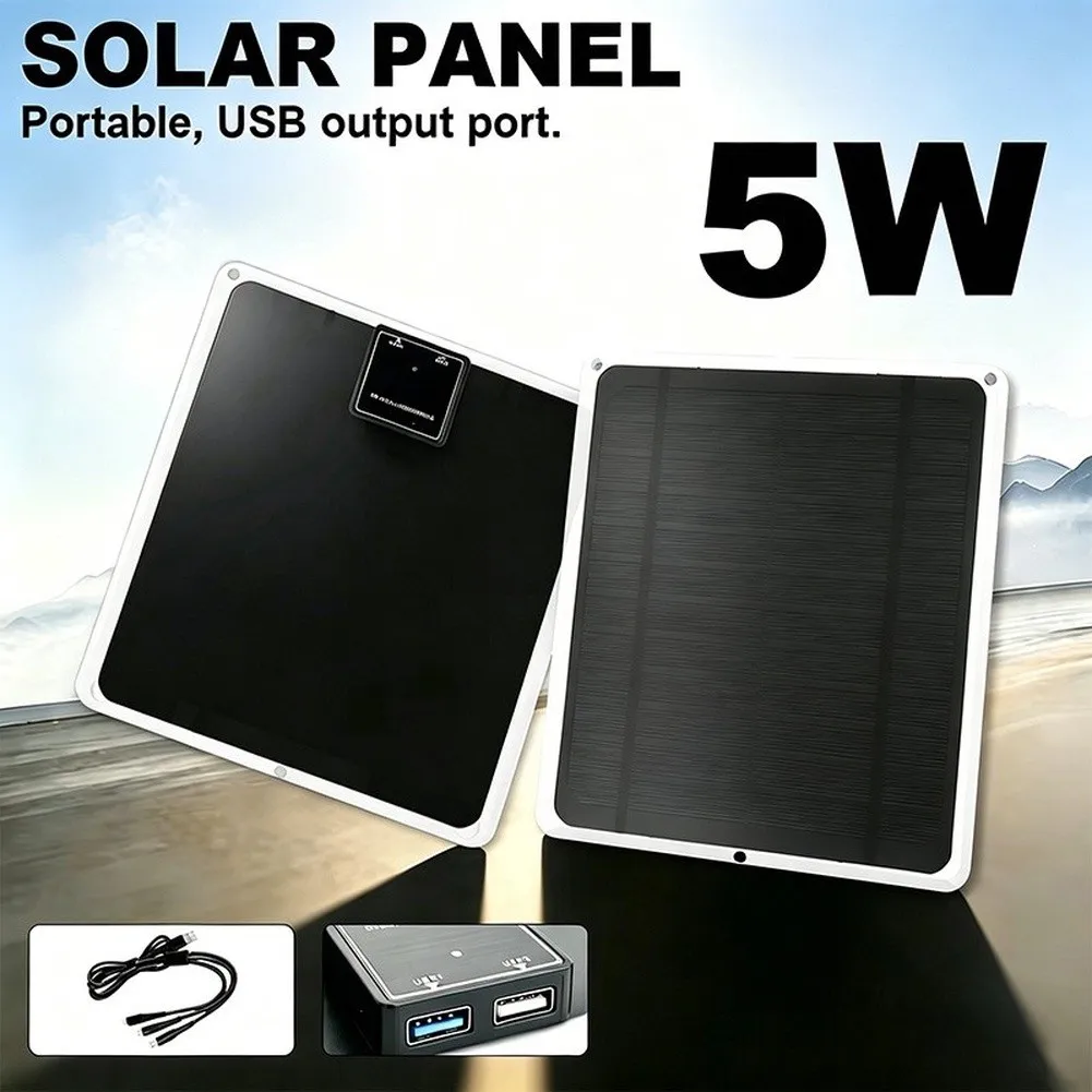 5W Monocrystalline Solar Panel Dual USB 5V Fast Charging Board Portable Outdoor=Power For Mobile Phone Battery Camping Hiking
