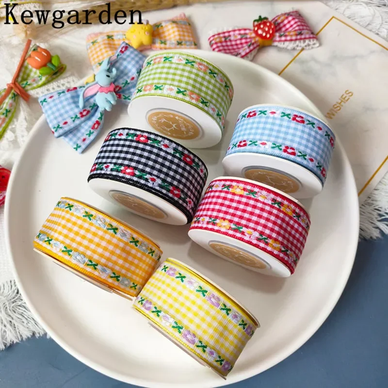 Kewgarden Embroidered Flowr Plaid Lolita Ribbon 1.5