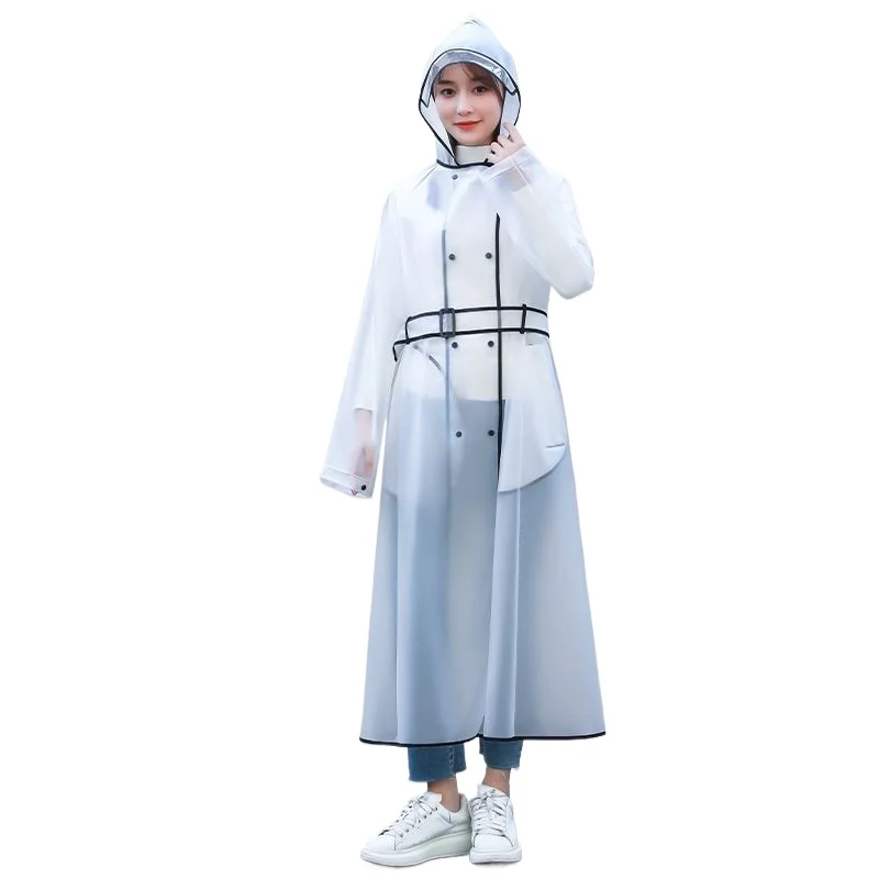 Fashion Single‑person Transparent Raincoat Long Hooded Rain Poncho Outdoor Hiking Student Full‑Body Rainwear for Men Women