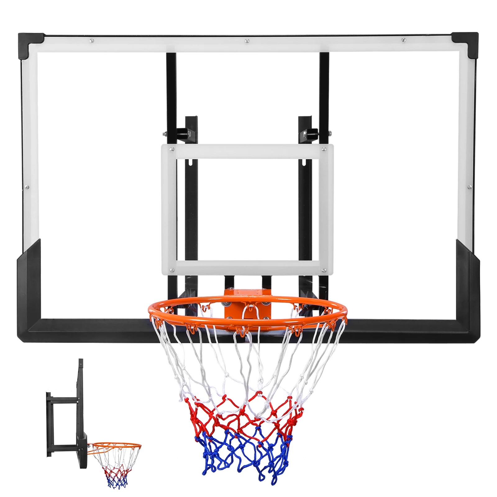 

47-Inch Wall Mounted PC Backboard Basketball Goal Indoor / Outdoor Basketball Hoop for Teens and Adults