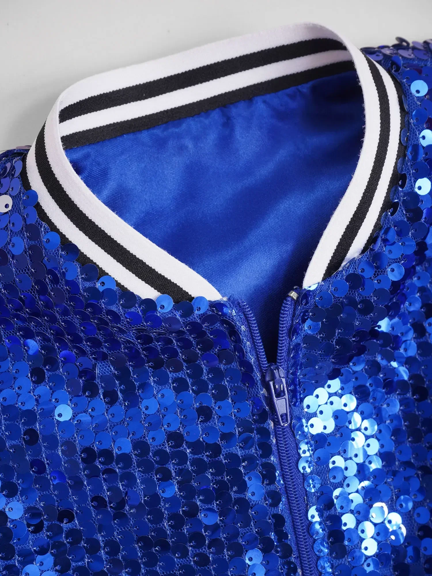 

Kids Jazz Dancing Party Bomber Jackets Street Dance Party Team Show Costume Outerwear Coat Girls Sparkly Sequin Baseball Jackets