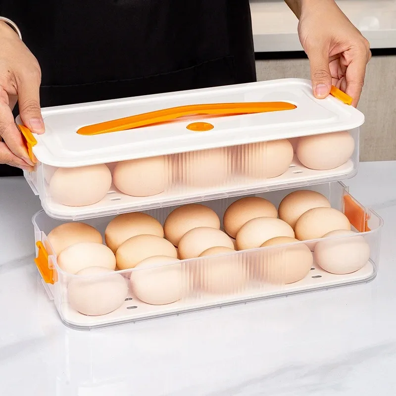 

Egg Organizer 2-Layer Stackable Refrigerator Egg Storage Box PP material With 20 Grids Drawer Type Clear Plastic Egg Container