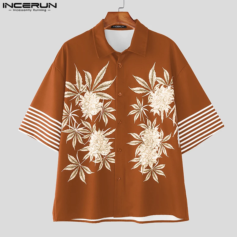 

INCERUN Men Shirt Printing Lapel Short Sleeve Button Loose Casual Male Shirts Streetwear 2025 Summer Leisure Men Clothing S-5XL