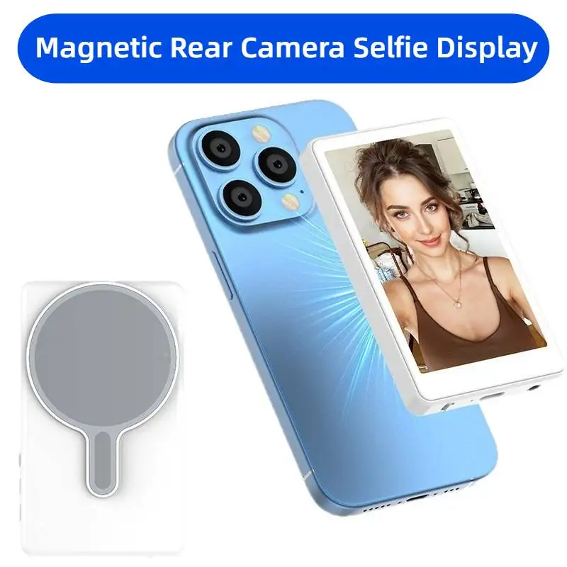 

Magnetic Vlog Selfie Screen Phone Rear Camera Selfie Monitor Display Device For iPhone 16 15 14 Pro Max Android Phone Xiaomi Kit