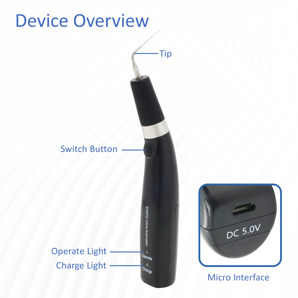 MANDA Cordless Ultrasonic Endo Activator Handpiece Anti-Retraction Valve 1500mAh Battery for Dental Root Canal Cleaning