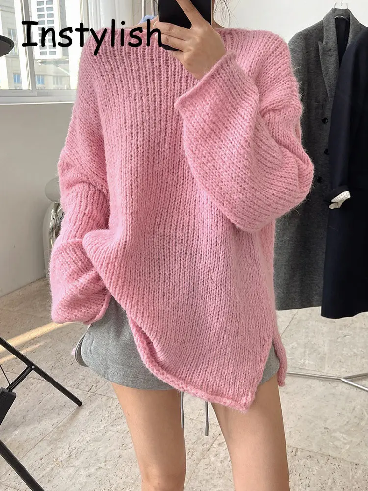 Women Elegant Sweater Korean Harajuku Loose Pullover Autumn Casual Solid Sweet Lovely Chic Jumper Simple Lazy Knitting Top