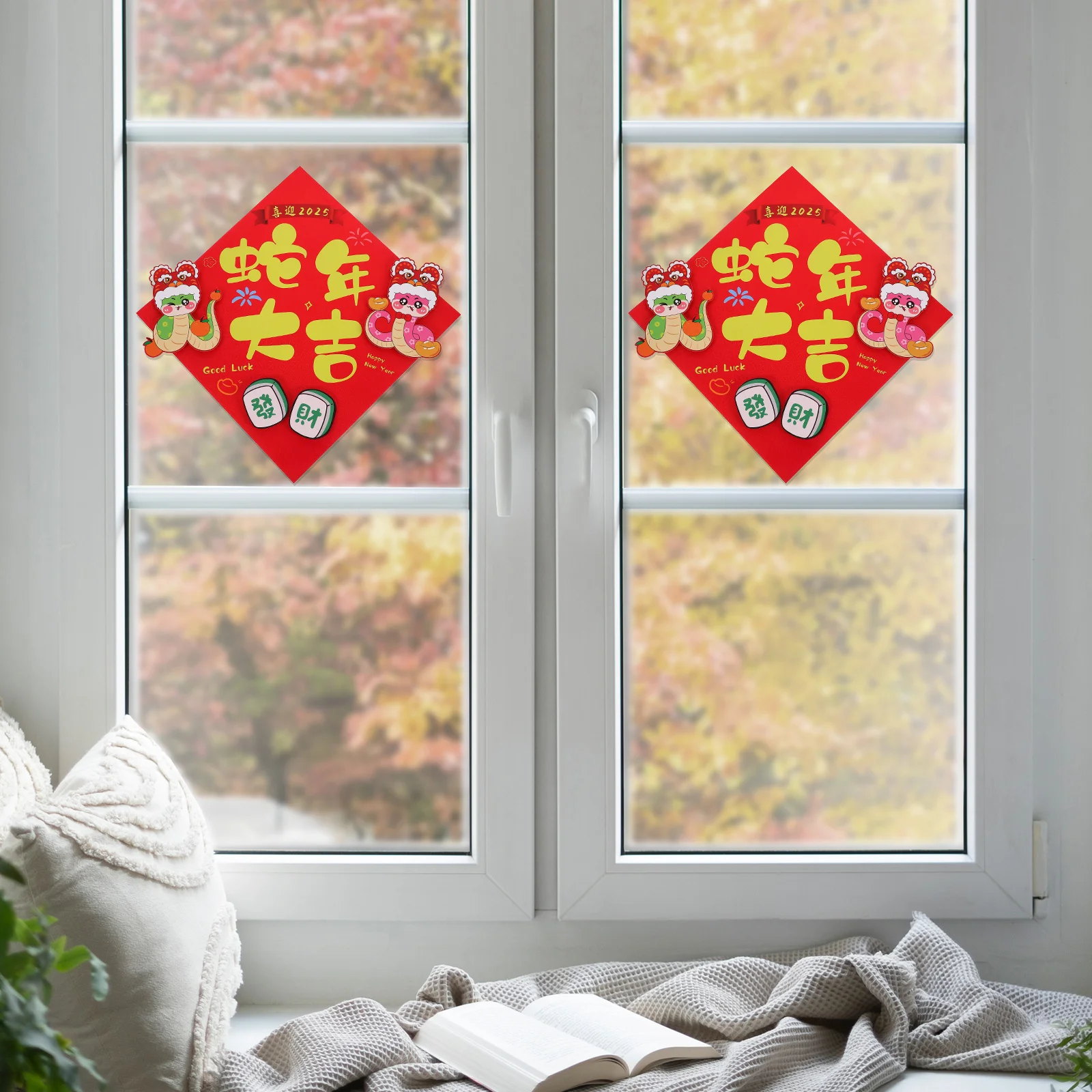 Китайские новогодние наклейки, красный весенний фестиваль, наклейки на стены, статический съемный персонаж Фу для украшения дома, окна, двери