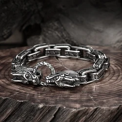 Vintage Trendy Men Cast Stainless Steel Dragon Bracelet Male Six Character True Words Buddhism Bangle Boy Punk Fashion wristband
