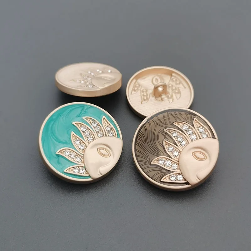 6 قطع من أزرار نمط الشمس الزيتية DIY زر ملون من الماس عرقوب، زر حياكة معدني مخيط يدويًا