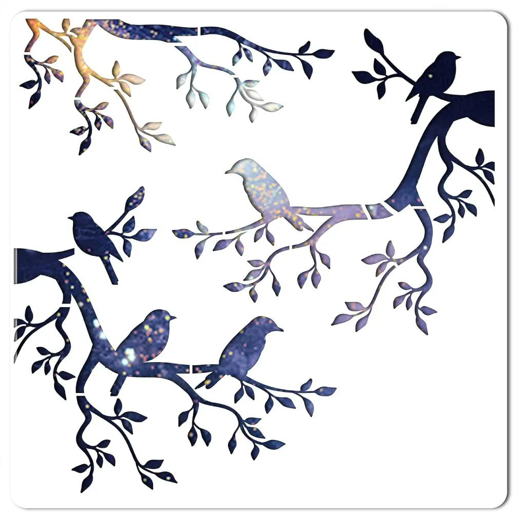 Tree Stencil Template Bird Large 11.8x11.8 Inch Reusable Birds on Tree Stencil Leaf Silhouette Sign Home Decor Hummingbird