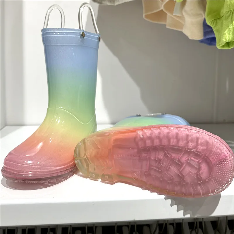 Rainbow Children Rain Shoes Primary School Girl Baby Kindergarten Anti-slip Rain Boots Four Seasons Kids Water Shoes SO114