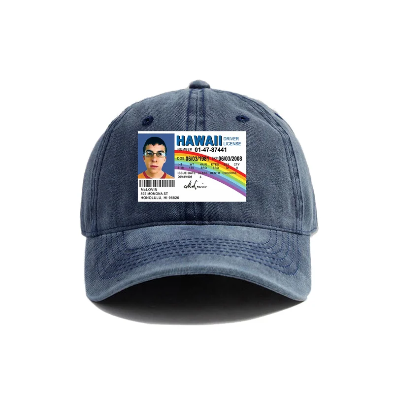 Mclovin Id Card Superbad Geek Baseball Caps Distressed Hats Cap Men Retro Outdoor Summer Adjustable Hat