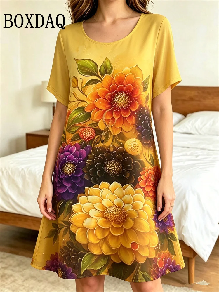 Short Sleeve Dresses For Women Vacation Beach Summer Butterfly Flower Pattern Loose Dress Plus Size Casual 3D Print Dress 2026