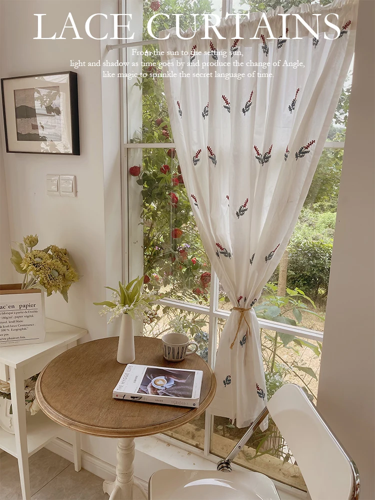 Short Lace Gauze Tulle French Cream White Layer Pastoral Half Curtain Elegant Double Curtains Partition Door Rod Pocket 1pc Door