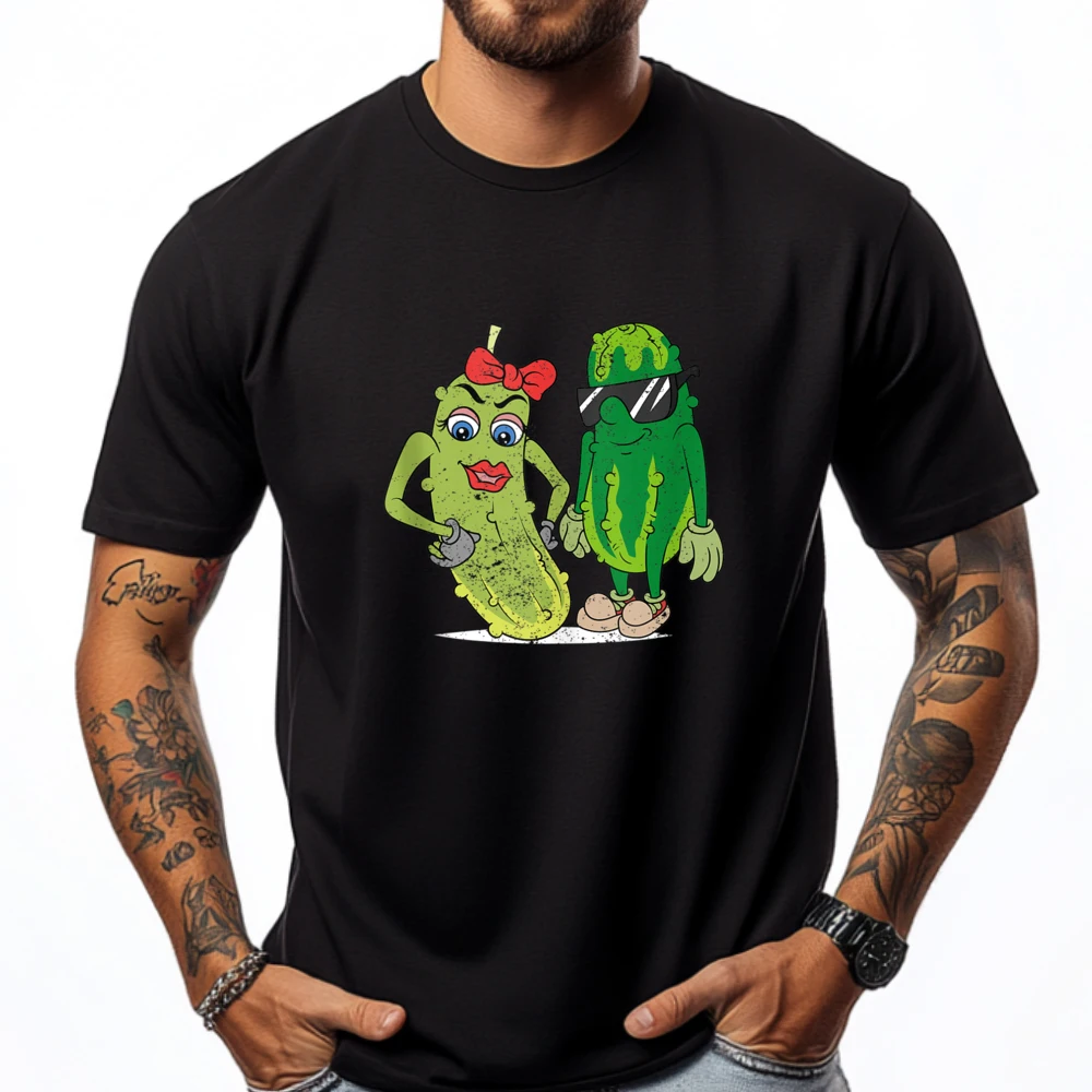 

Funny Couple Pickle Cucumber Lover Sunglasses Cool Pickle Mens Korean Fashion Short Sleeve Tee Group