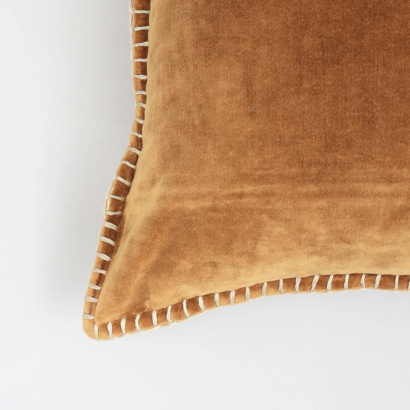 Cuscino da tiro in velluto di cotone lavato con pietra e bordi decorativi cuciti a mano-19X19