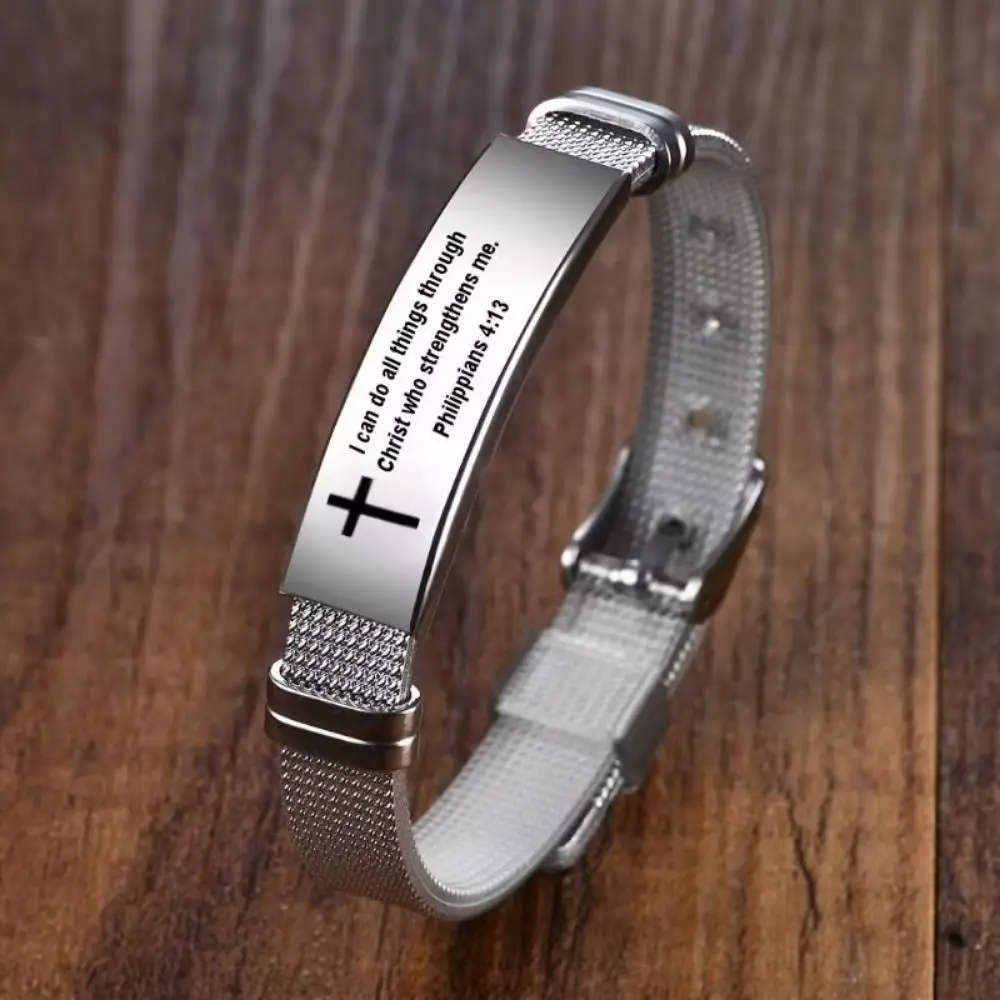 Stainless Steel/PVC Inspirational Quotes Braclets Adjustable Silver Bible Verse Bracelet Bible Verse Cross Braclets