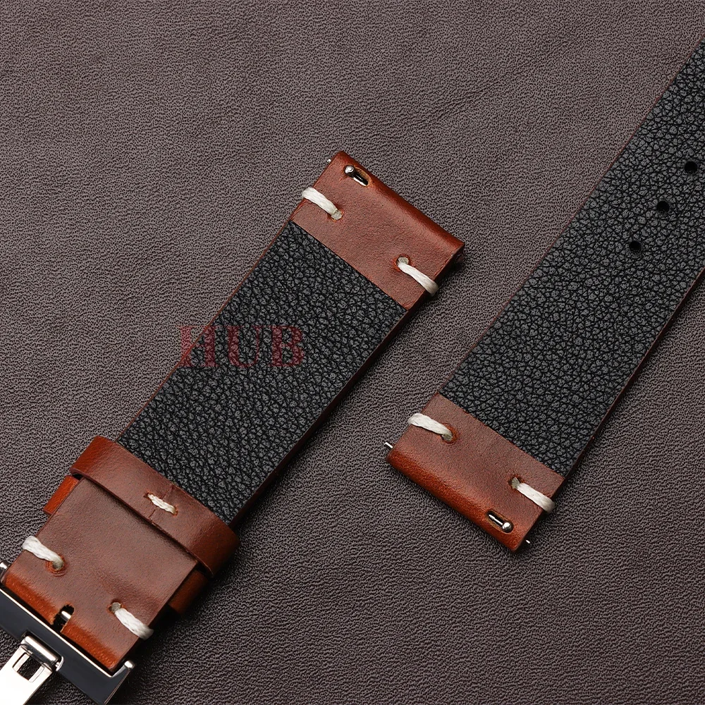 18mm 20mm 22mm Armband für Seiko Vintage Öl-Wachs-Leder Uhrenarmband Herren Damen Schmetterlingsverschluss Genähtes Rindslederband für Omega – Detail 3