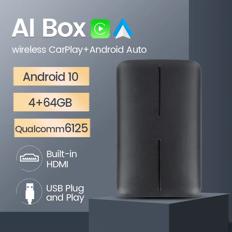 Snapdragon GT6125 Android 10 8core Wireless Android Auto Carplay Ai Box Android Box For Volvo Ford Benz Multimedia 4+64GB