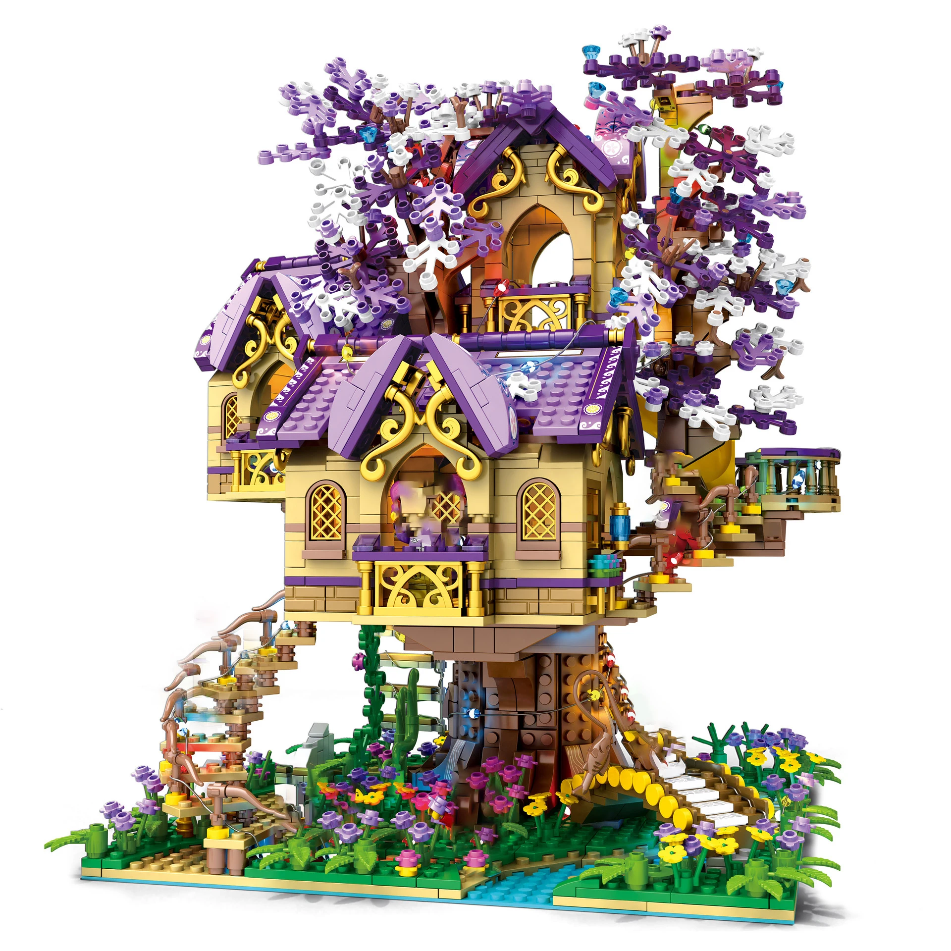barweer Klemmbausteine Kirschblüte Fee Baumhaus Gebäude Sets, Stadtstraße Wohnung Modell modulare Gebäude Blöcke Geschenk für Erwachsene Kinder 2242pcs 3