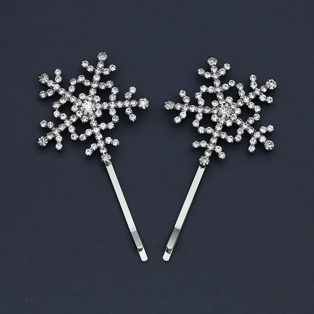 

1 Pair Snowflake Hair Clips Women Alloy Rhinestones Barrette Hairpin Accessories Party Wedding Festival Headdress Silver