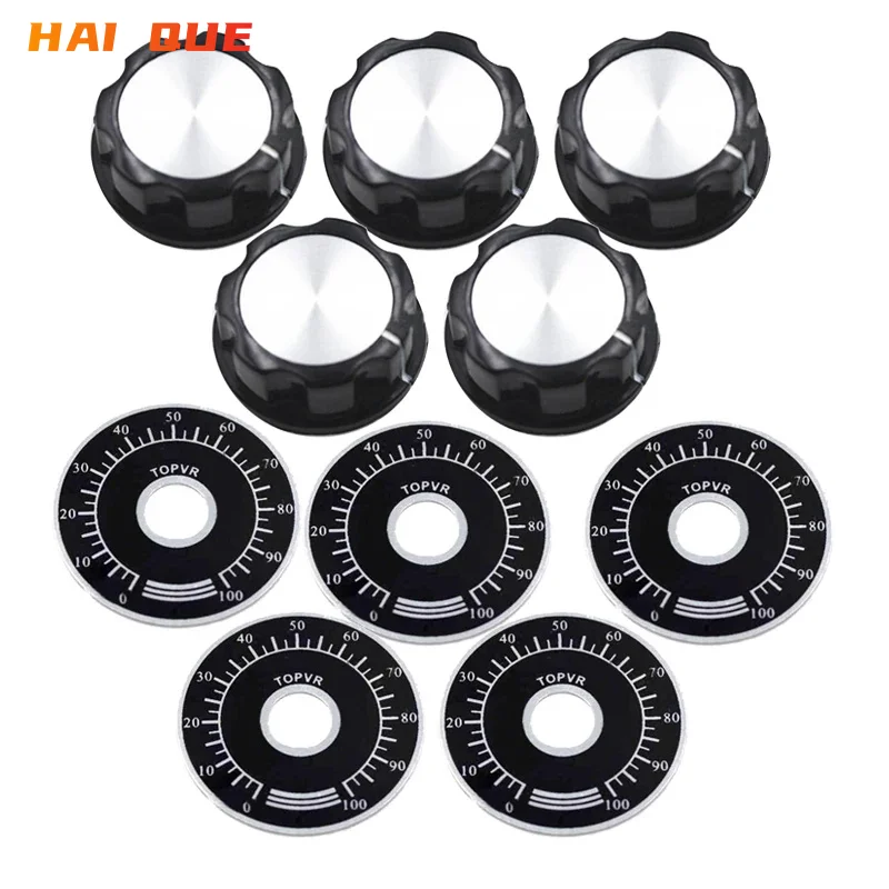 10PCS(5+5) Potentiometer Knob Kit MF-A03 Dial Knob + MF-A03 Bakelite Knob With Scale Plate Sheet Scale Digital Potentiometer Set