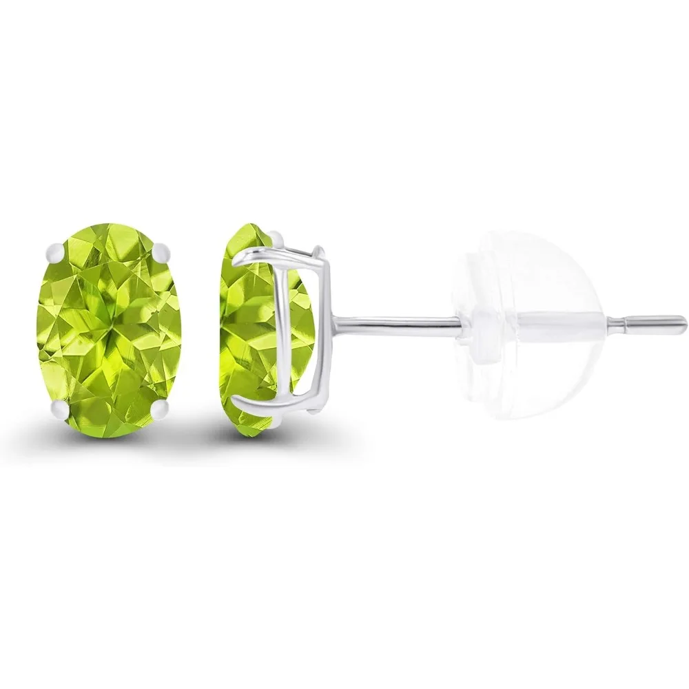 Genuine Birthstone Oval Stud Earrings in 14K Gold for Women - Hypoallergenic Natural or Created Gemstones
