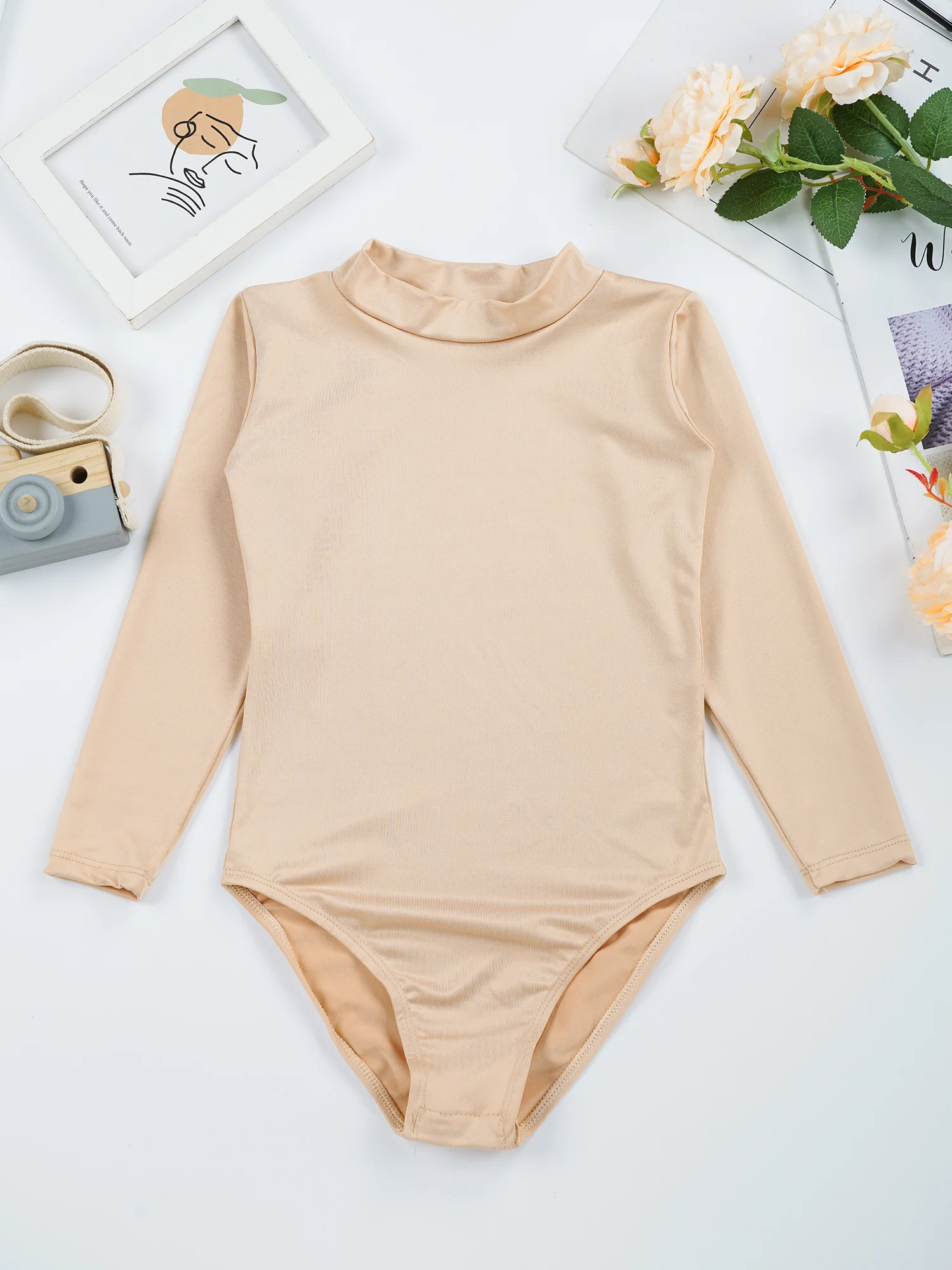 Kids Girls Long Sleeve Nude Leotard Ballet Underwear Gymnastics Training Bodysuits Dance Leotard Ballet Dress Exercise Clothes