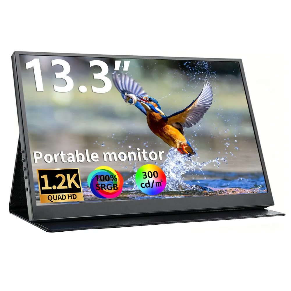 13.3 Inch 1.2K Portable Monitor 1920x1200P 100% SRGB 300cd/m² HDR IPS Travel External Second Screen for Laptop Switch PS4/5 Xbox