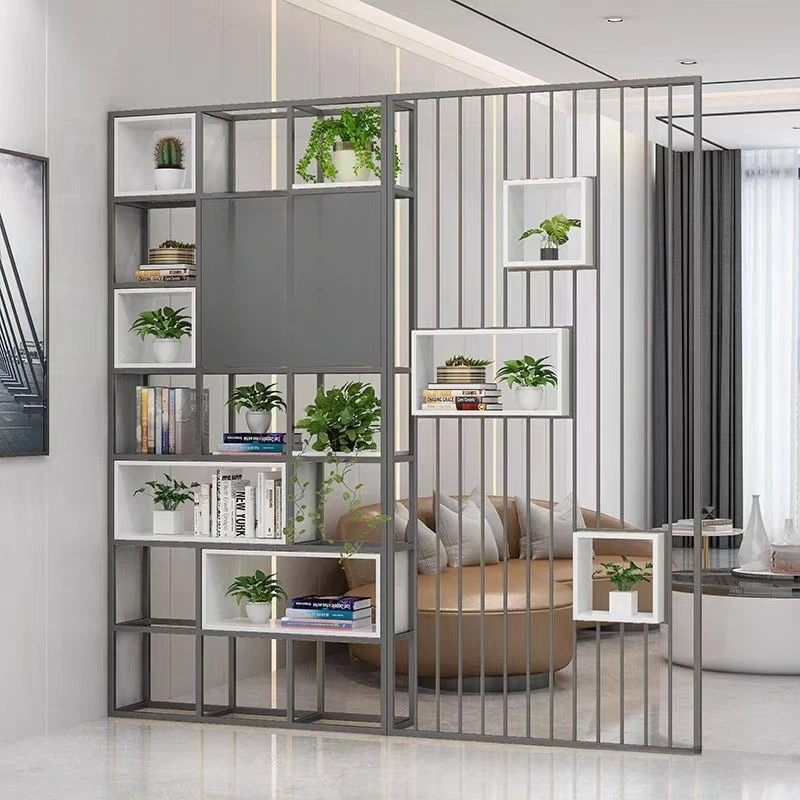 Office bookshelf wrought iron screen shelf decoration display flower stand grille partition