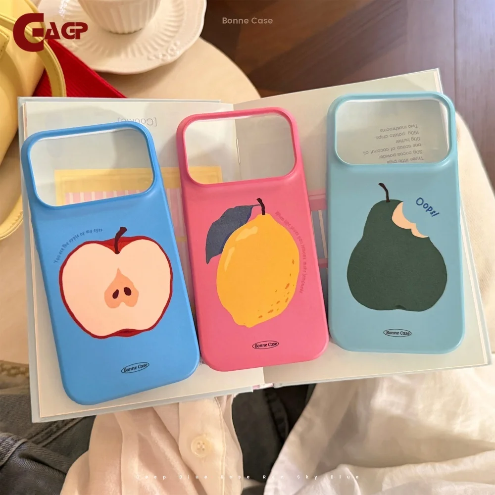 Cartoon Pear Lemon Apple Printed Fruit Case for iPhone 17 16 15 14 13 12 11 Pro Max Air Plus Ultra Slim Shockproof Hard Cover