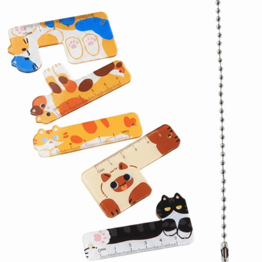 5PCS Cute 5cm Cartoon Animal Rulers Creative Paw Portable Stationery Pendant Ruler Cat Dog Mini Ruler Student Reward Gifts