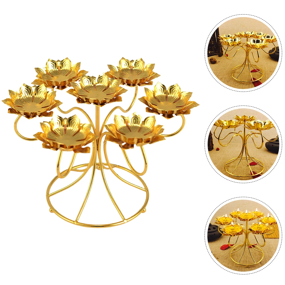 

Colorful Lotus Lantern Stand Tealight Candles Holders Metal Candlestick Butter Lamp Alloy Lights