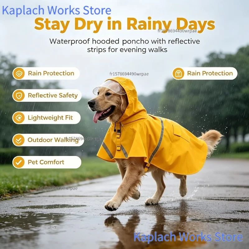 Imperméable pour chien style cape tendance, veste de pluie à capuche pour animaux de compagnie avec bandes réfléchissantes, vêtements imperméables pour chiots qui gardent les animaux au sec et confortables les jours de pluie