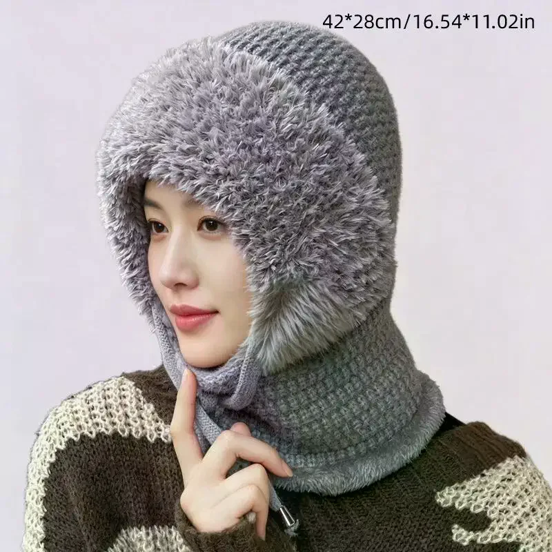 3 In 1 Beanie Hat With Scarf And Mask Winter Warm Women Knitted Fleece Lined Snow Cap For Outdoor Riding Supply For Daily Use