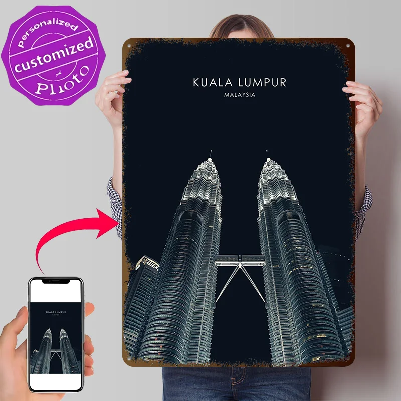 Kuala Lumpur Malaysia Art 3D Printed Texture Poster Personalized Wall Art Retro Metal Tin Signs for Room Decorations Man Decor