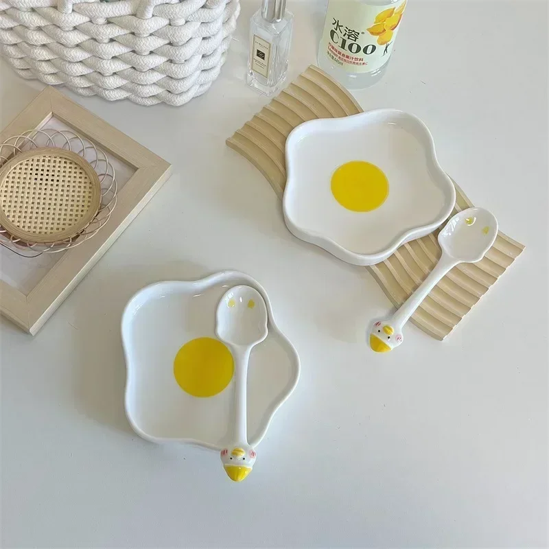 Korean Cute Egg Ceramic Plate Creative Irregular Cooking Dish Breakfast Fruit Salad Tableware Snack Plates Kitchen Utensils