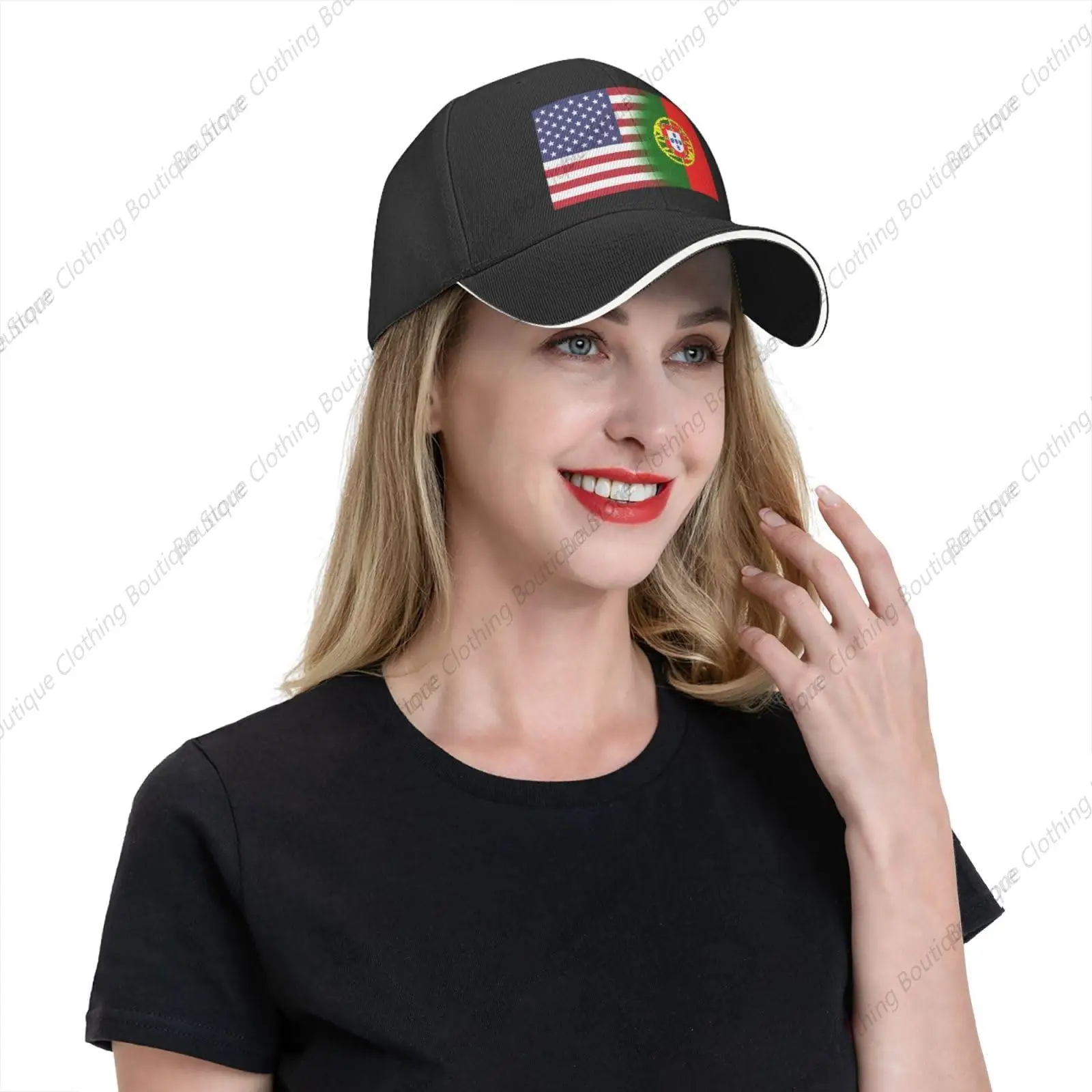 America Portugal Friendship Flag Baseball Cap Adjustable Fashion Casquette Casual Duck Tongue Hat for Men Women78 Black