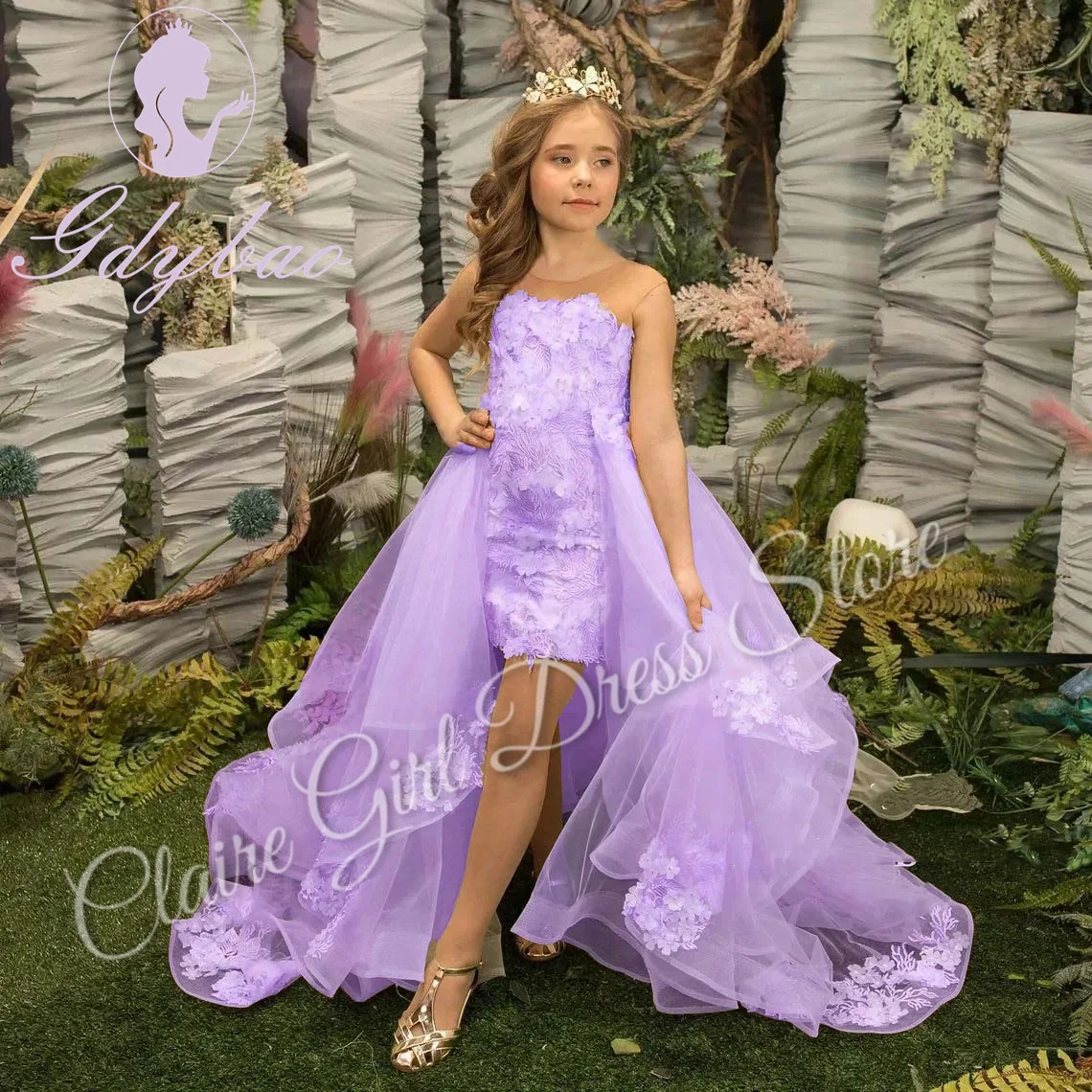 

Customized Purple Flower Girl Dresses For Wedding Appliques Sleeveless Elegant Princess Birthday Party First Communion Gown