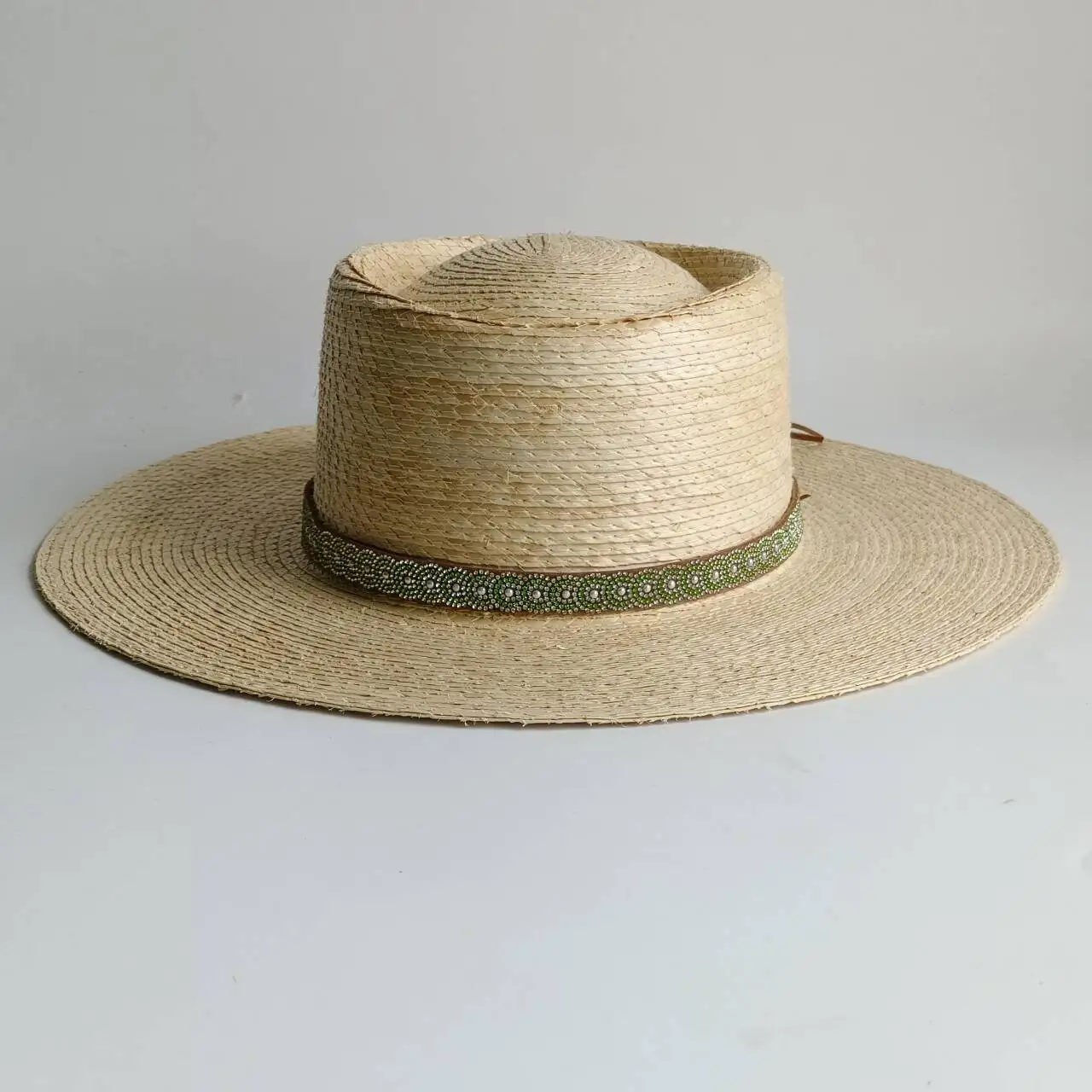 Palm leaf straw hat jazz Hat Drill rod accessories Women Men Flat Top Sun hat Mexican Summer Beach Vacation sun hat summer hat