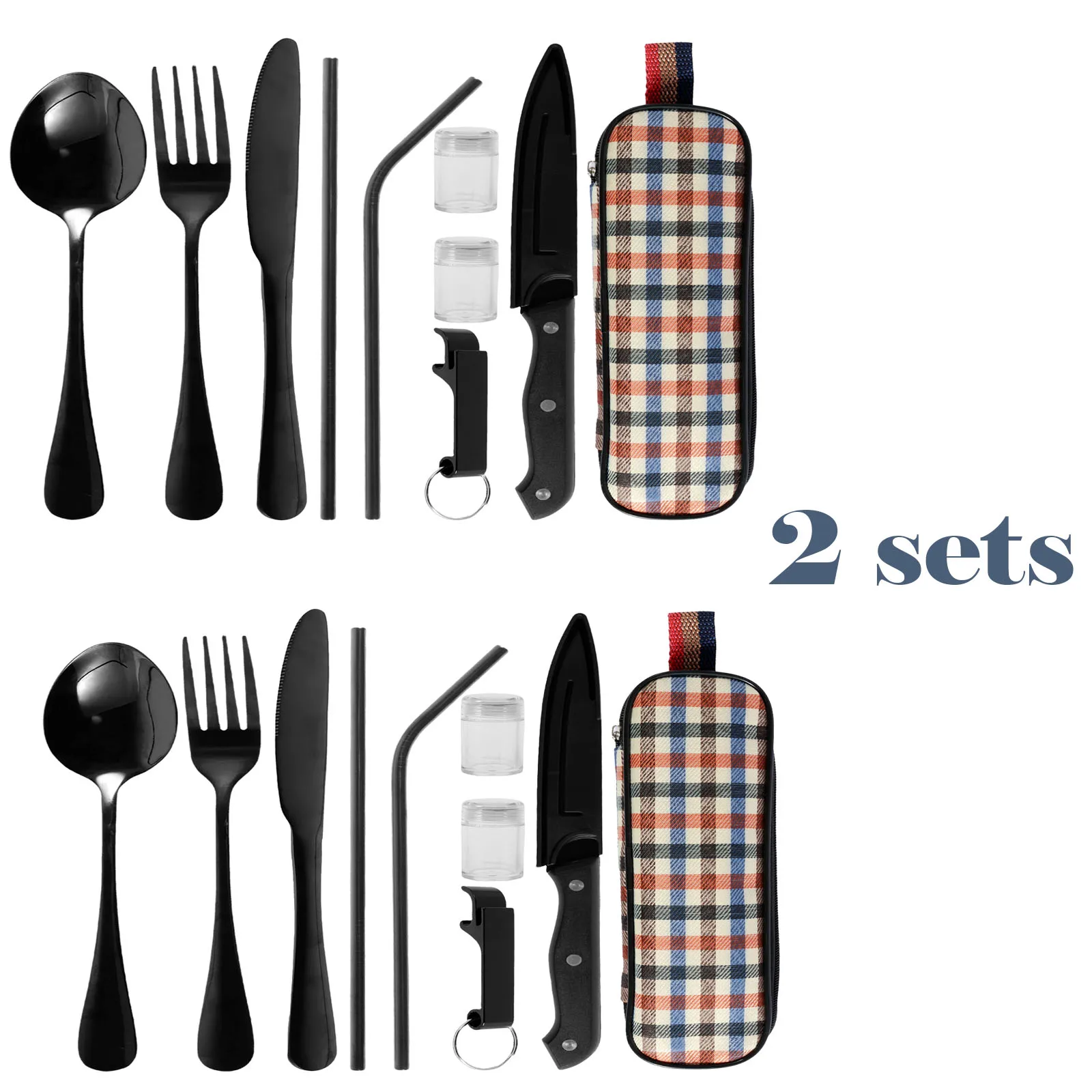 

2 sets Tableware Set Outdoor Household Frosted Knife and Fork Spoon Chopsticks Travel Camping Portable Knife and Fork Set